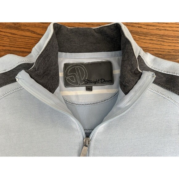 Straight Down 1/4 Zip Sweatshirt Mens XL Pullover Baby Blue Navy Polyester Blend - Picture 3 of 9